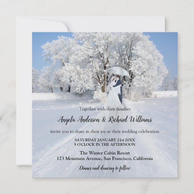 Invitación Pareja pintada con la Boda de Invierno de Nieve (Anverso)