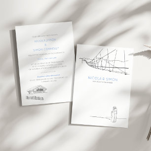 Invitación Pareja puente de esquí con amor Montañas Wintery