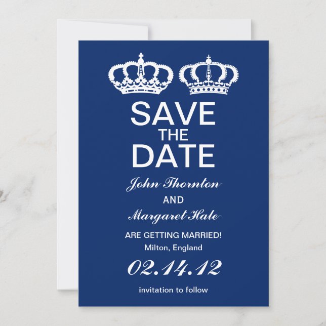 Invitación Pareja Real Azul Ahorra la Fecha (Anverso)