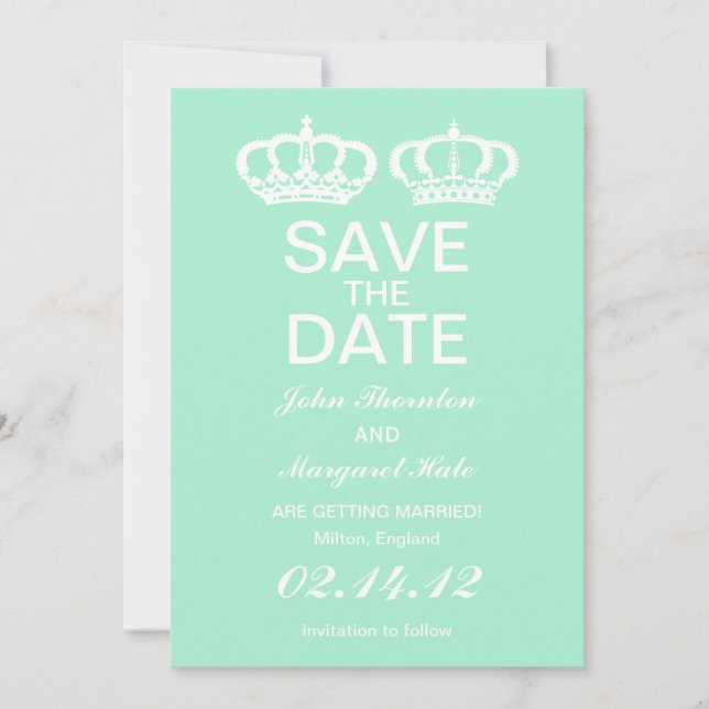 Invitación Pareja Real Verde Menta Salva la Fecha (Anverso)