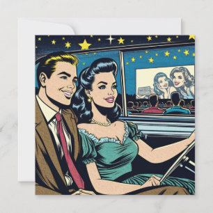 Invitación Pareja retro en película Drive-In