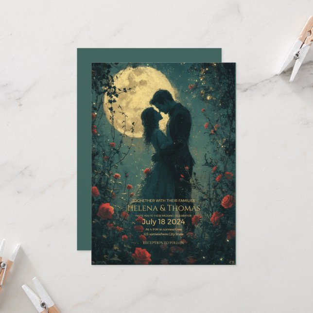 Invitación Pareja romántica a la luz de la luna. (Anverso/Reverso In Situ)