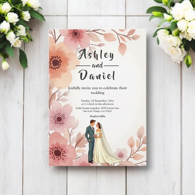 Invitación Pareja romántica acuarela Floral Boda de verano (Subido por el creador)