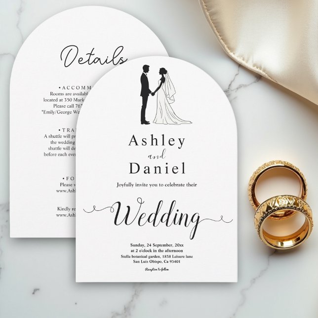 Invitación Pareja Romántica Boda Blanco Y Negro Sencillo (Subido por el creador)