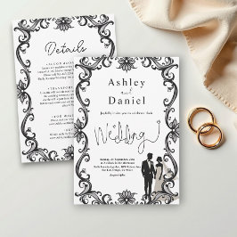 Invitación Pareja Romántica Boda Elegante Blanca Y Negra