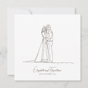 Invitación Pareja romántica de arte de línea minimalista con