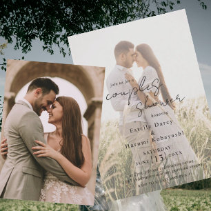 Invitación Pareja Romántica Foto de Ducha Escritura Elegante