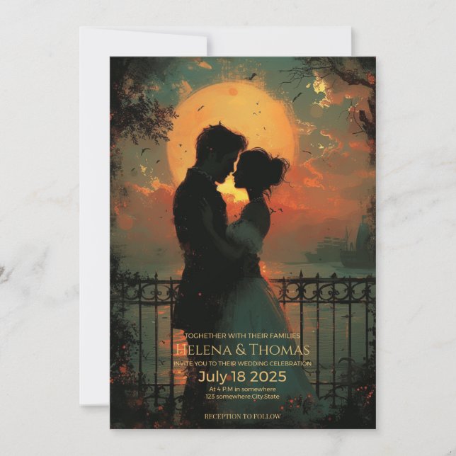 Invitación Pareja romántica frente al mar (Anverso)