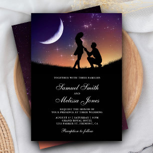 Invitación Pareja romántica luna creciente y Boda de estrella