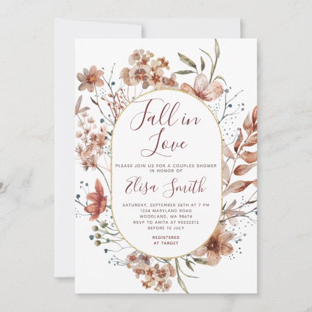 Invitación Pareja Shower Watercolor Otoño Boho Flores silvest (Anverso)