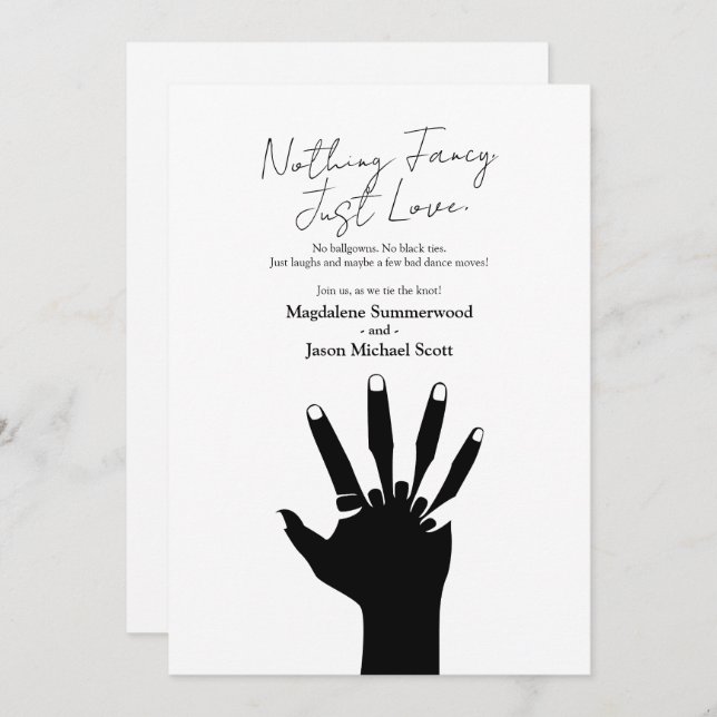 Invitación Pareja Sin Manos Nada Fancy Casual Boda (Anverso / Reverso)