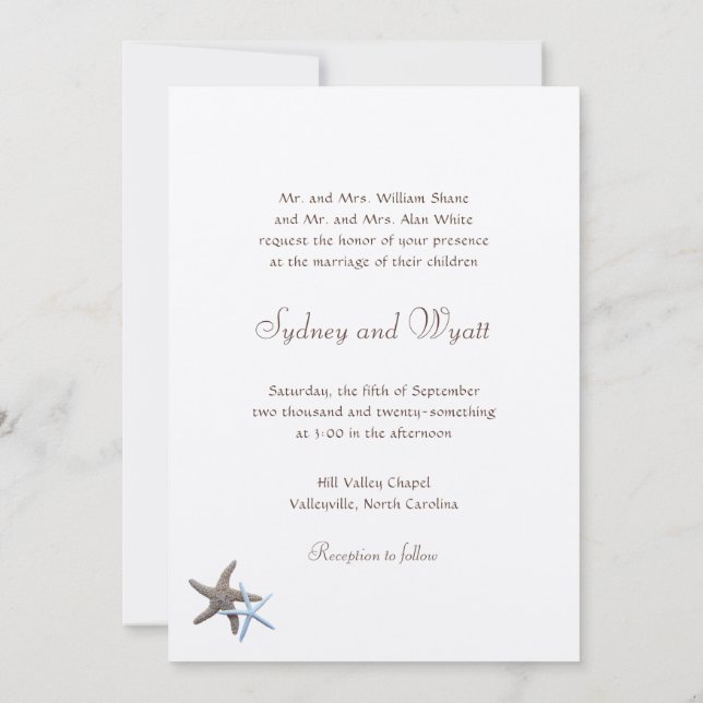 Invitación Pareja Starfish Felt Boda de la Costa Blanca (Reverso)