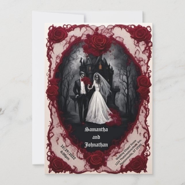 Invitación Pareja zombie con Boda de Gótico de la casa perdid (Anverso)
