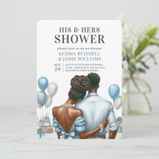 Invitación Parejas Azules Modernas Ducha Bridal