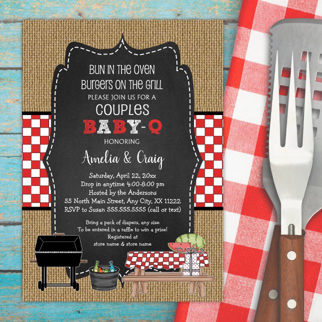 Invitación Parejas Baby Shower, Baby Q, hamburguesas a la par (Subido por el creador)