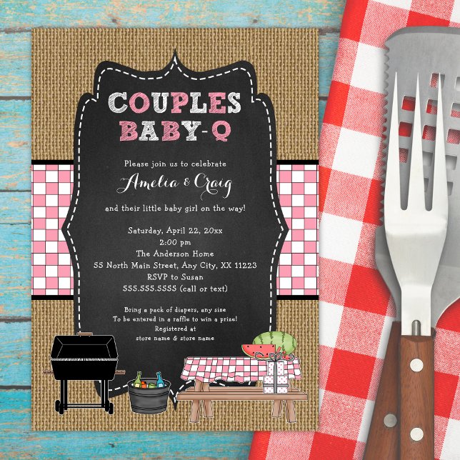 Invitación Parejas Baby Shower, chica baby-q, patio trasero B (Subido por el creador)