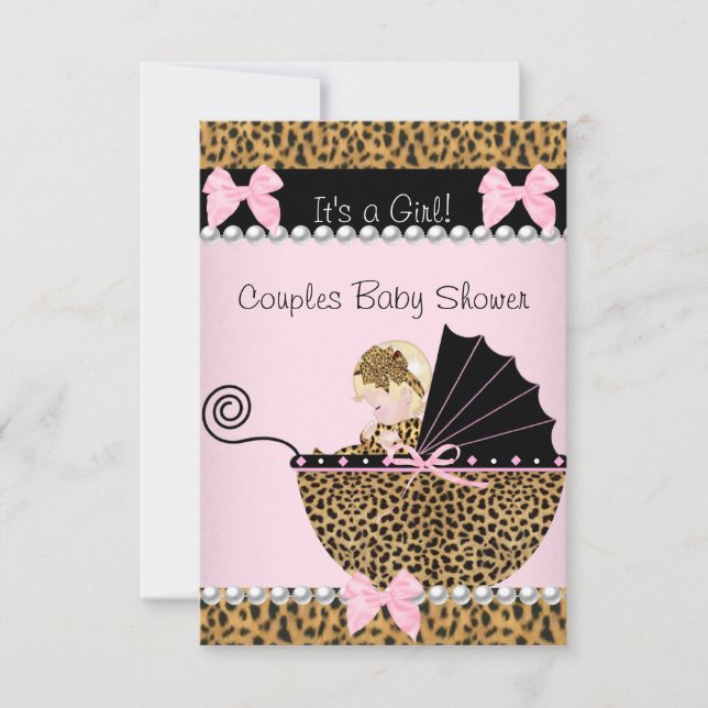 Invitación Parejas Baby Shower Cute Blonde Chica Leopardo Ros (Anverso)