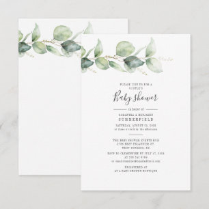 Invitación Parejas Baby Shower Eucalyptus Greenery Leaves
