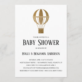 Invitación Parejas Baby Shower Gold Purpurina Globo de aire c