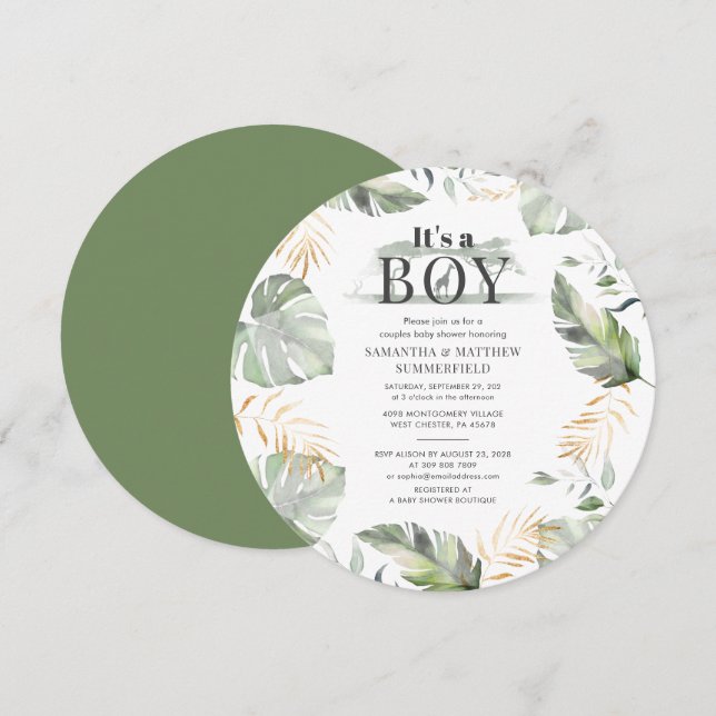 Invitación Parejas Baby Shower Jungle Animal Botanical Modern (Anverso / Reverso)