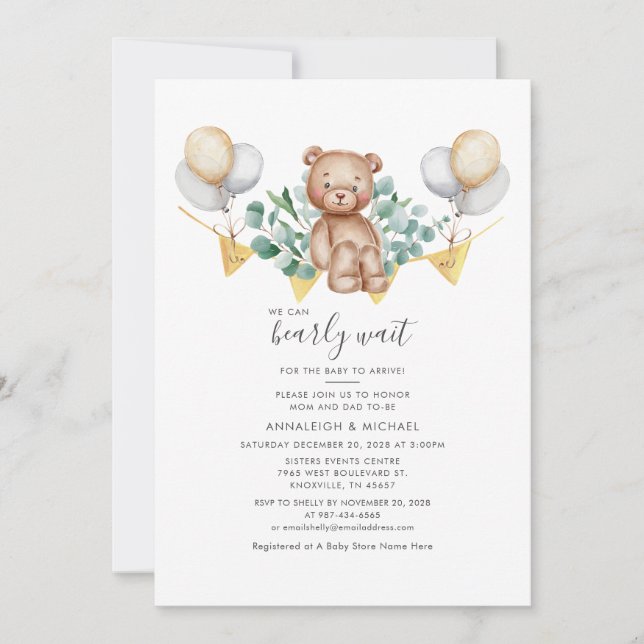 Invitación Parejas Baby Shower Oso Animal Eucalyptus Foliage (Anverso)