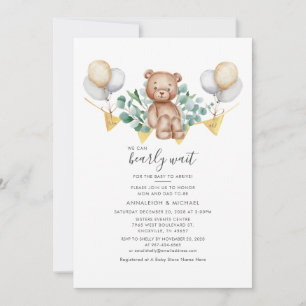 Invitación Parejas Baby Shower Oso Animal Eucalyptus Foliage