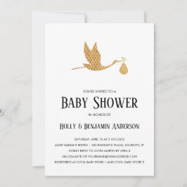 Invitación Parejas Baby Shower Preppy Gold Stork con Bundle