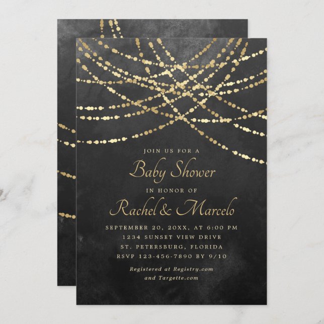 Invitación Parejas Baby Shower String Lights (Anverso / Reverso)