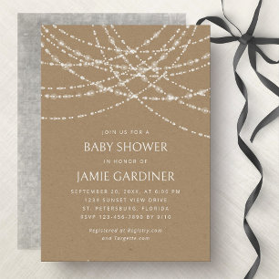Invitación Parejas Baby Shower String Lights Kraft