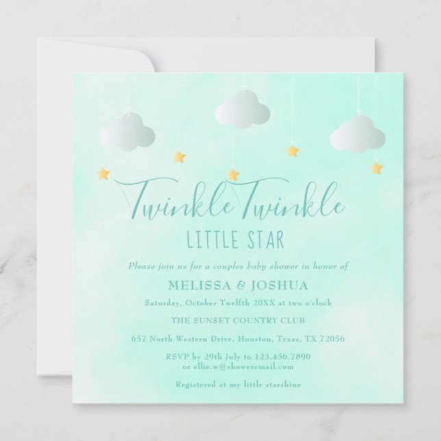Invitación Parejas Baby Shower Twinkle Twinkle Género neutro (Anverso)