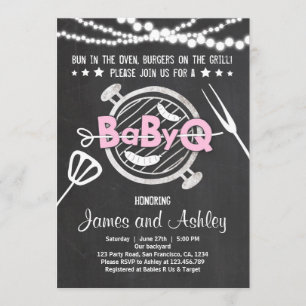 Invitación Parejas BabyQ BBQ Shower Coed Baby Shower Rosa