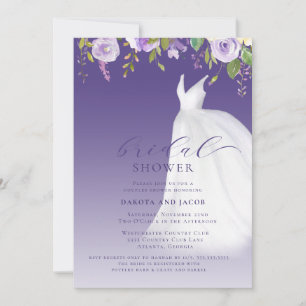 Invitación Parejas Boda morado floral Vestido novia ducha