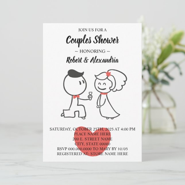 Invitación Parejas Bodas Ducha Boda Pareja  (Anverso de pie)