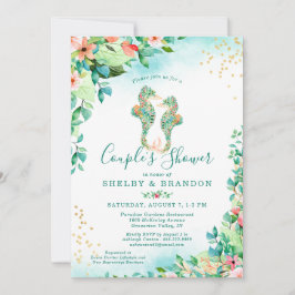 Invitación Parejas Bodas Ducha Caballos de Mar Florales Tropi