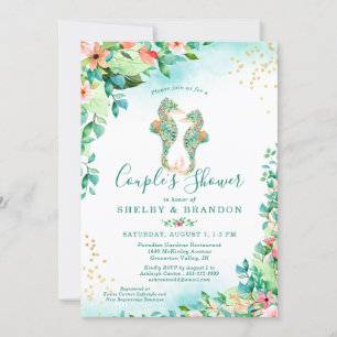 Invitación Parejas Bodas Ducha Caballos de Mar Florales Tropi