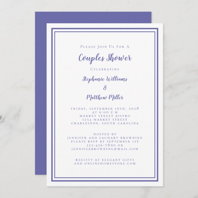 Invitación Parejas Bodas Ducha Compromiso Periwinkle Azul (Anverso / Reverso)