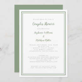 Invitación Parejas Bodas Ducha Compromiso Sage Blanco Verde
