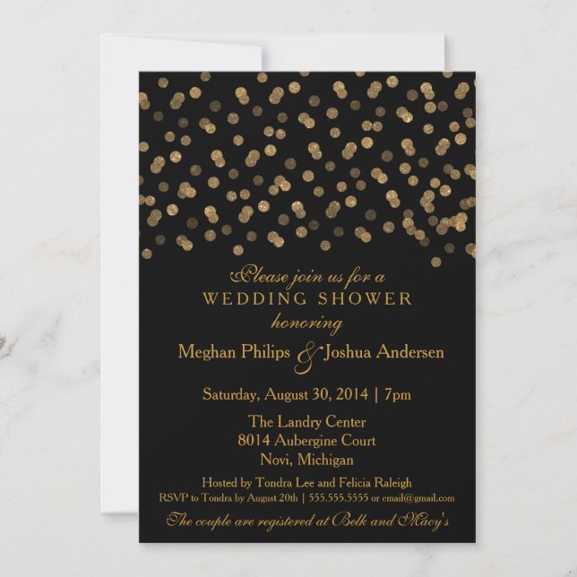Invitación Parejas Bodas Ducha Dorada Purpurina Confetti (Anverso)