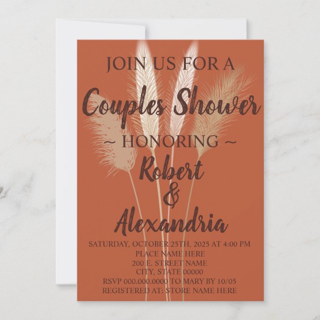 Invitación Parejas Bodas Ducha Pampas Grass (Anverso)