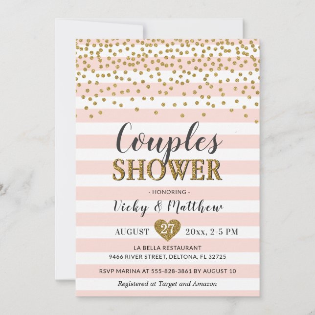 Invitación Parejas Bodas Ducha Rubor Pink Gold Confetti (Anverso)