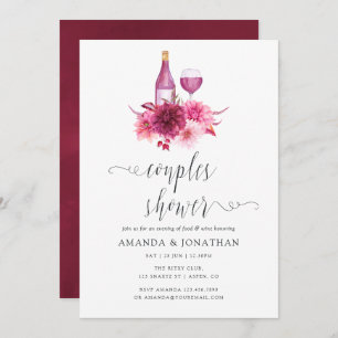 Invitación Parejas borgoñas y rosas duchan vajilla
