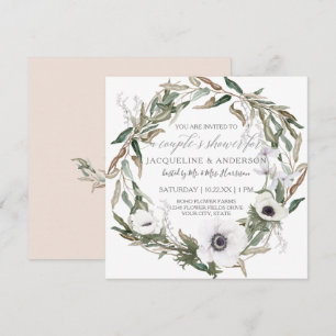 Invitación Parejas Bridal Shower Rustic Floral blanca con oli