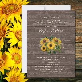 Invitación Parejas Bridal Shower Rustic Wood Sunflowers
