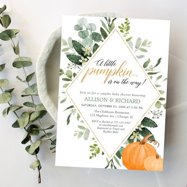 Invitación Parejas caídas ducha de bebé, calabaza neutra de g (Subido por el creador)