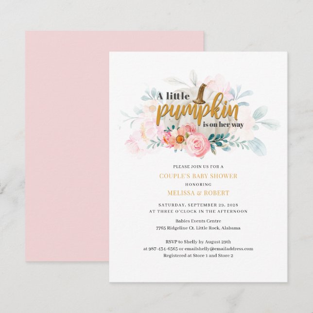 Invitación Parejas Caídas Pequeña Calabaza Chica Baby Shower (Anverso / Reverso)