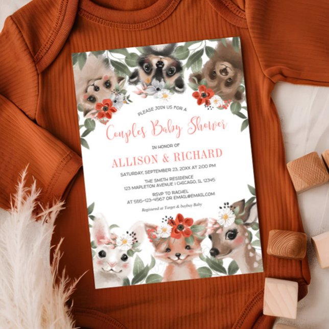 Invitación Parejas chicas de bebé ducha leñadores animales de (Subido por el creador)