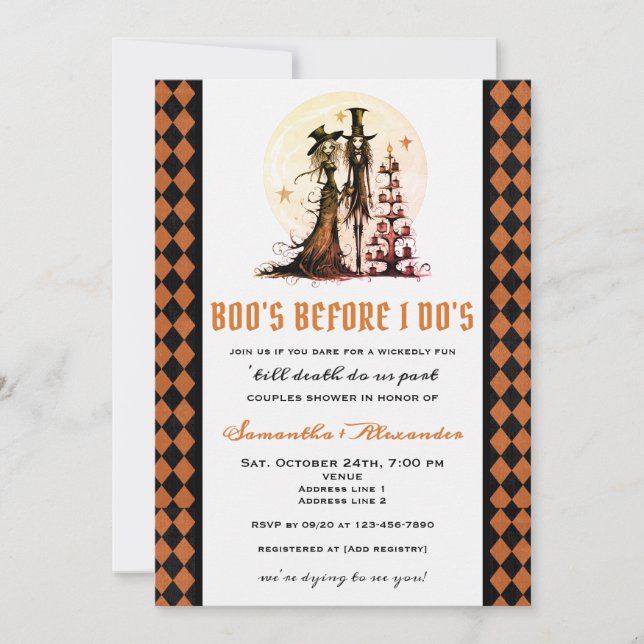 Invitación Parejas con código de Halloween Ducha de boda hast (Anverso)
