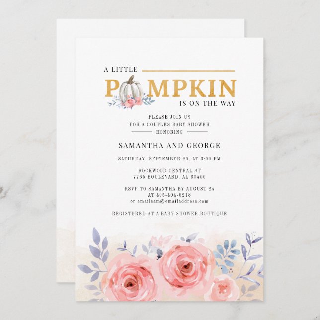 Invitación Parejas de acuarela floral Baby Shower Botánico (Anverso / Reverso)