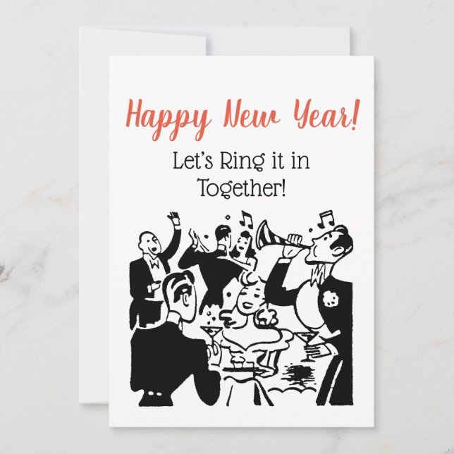 Invitación Parejas de Año Nuevo retro celebrando el arte publ (Anverso)