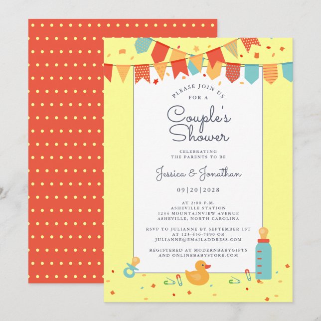 Invitación Parejas de bebé lindo ducha Bandera Verde azulada  (Anverso / Reverso)